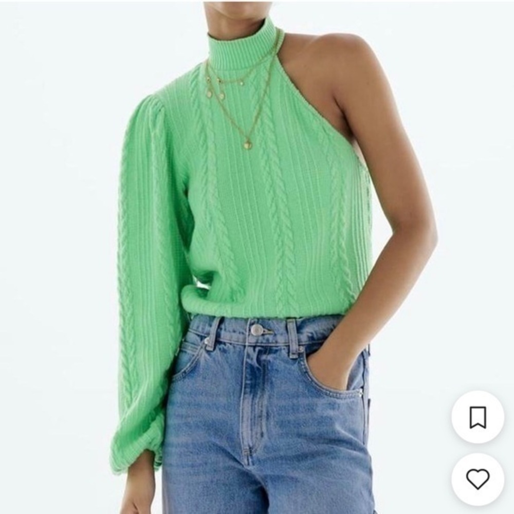 Zara green one sleeve cable knit sweater size S